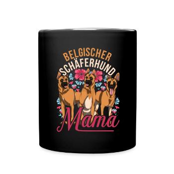 Blumen Hunde Mama Muttertag Geschenk Schäferhund - Tasse einfarbig - Schwarz - Vorne