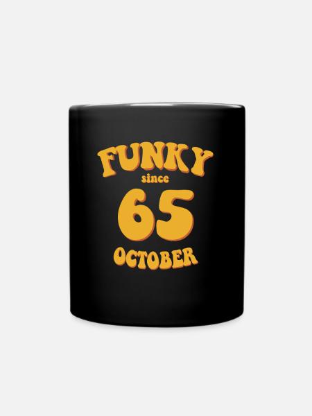 Funky Birthday: October 1965 - Flower Power - Full Colour Mug - black