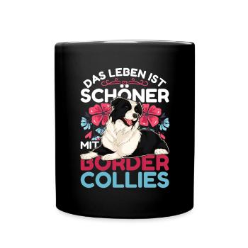 Blumen Hunde Lustiges Geschenk Border Collies - Tasse einfarbig - Schwarz - Vorne