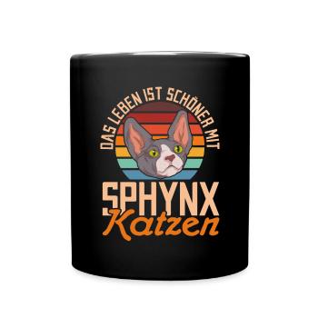 Okkult Sphinx Katze Geschenk Retro Sphynx Katze - Tasse einfarbig - Schwarz - Vorne