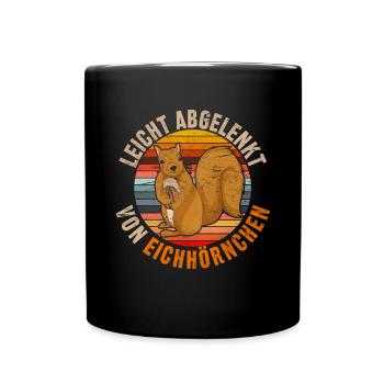 Retro Wald Tier Leicht abgelenkt von Eichhörnchen - Tasse einfarbig - Schwarz - Vorne