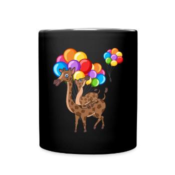 Afrika Tier Geschenk Niedliches Ballon Giraffe - Tasse einfarbig - Schwarz - Vorne