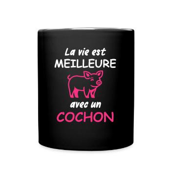 Le vie est meilleure avec un cochon - Mug uni - noir - Devant
