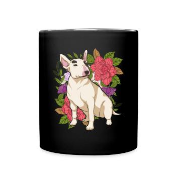 Hundeliebhaber Geschenk Blumen Hunde Bull Terrier - Tasse einfarbig - Schwarz - Vorne
