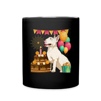 Hunde Geburtstags Party Geschenk Bull Terrier - Tasse einfarbig - Schwarz - Vorne