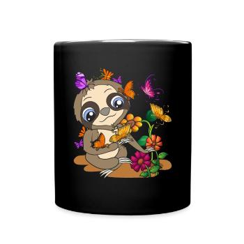 Tropical Animal Gift Butterfly Sloth - Full Colour Mug - black - Front