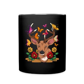 Waldbewohner Tier Geschenk Schmetterling Hirsch - Tasse einfarbig - Schwarz - Vorne