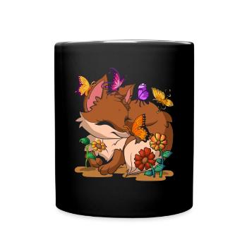 Mignon animal de forêt cadeau papillon renard - Mug uni - noir - Devant