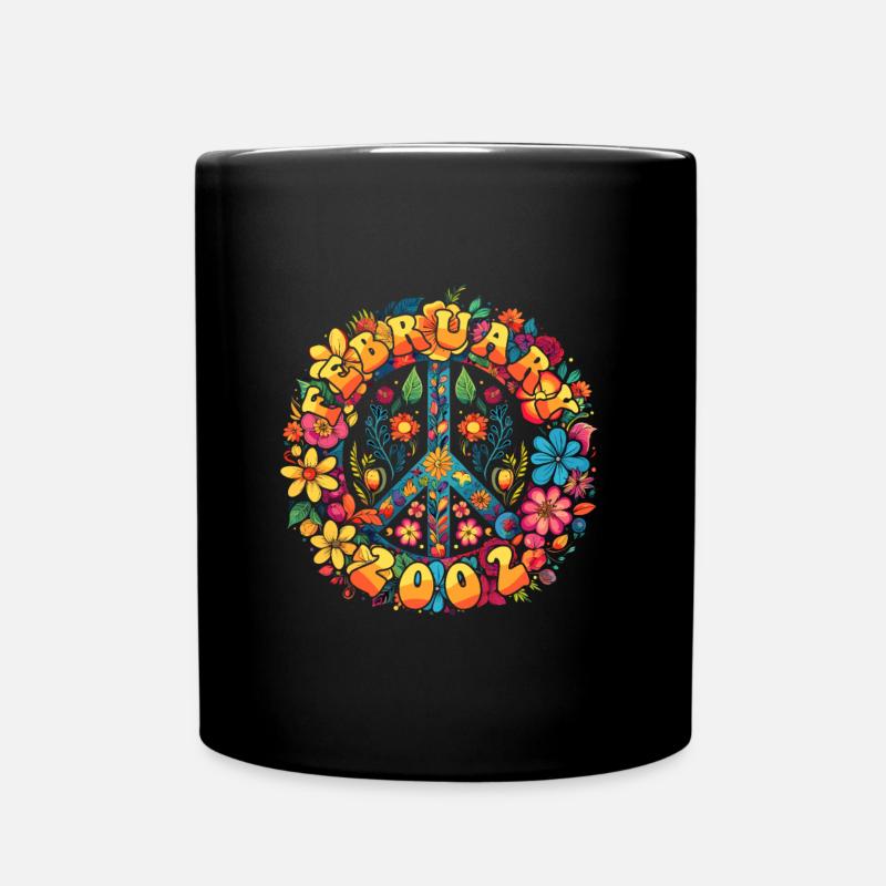 Flower Power Hippie Birthday - February 2002 - Full Colour Mug - black