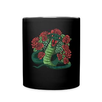 Snake Predator Reptile Gift Roses Cobra - Full Colour Mug - black - Front