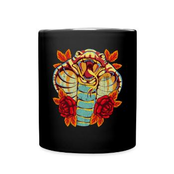 Schlangen Reptilien Geschenk Buntes Rosen Kobra - Tasse einfarbig - Schwarz - Vorne