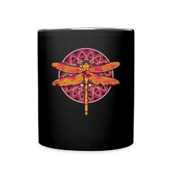 Tier Mandala Insekt Tierliebhaber Geschenk Libelle - Tasse einfarbig - Schwarz - Vorne