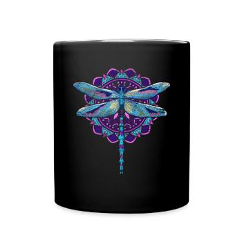 Insekten Liebhaber Tier Geschenk Mandala Libelle - Tasse einfarbig - Schwarz - Vorne
