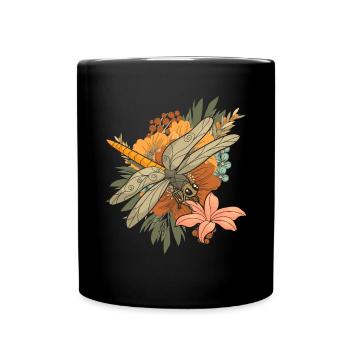 Tierliebhaber Vintage Blumen Tier Geschenk Libelle - Tasse einfarbig - Schwarz - Vorne
