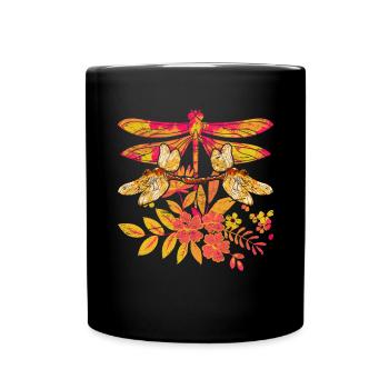 Bunte Blumen Insekt Tierliebhaber Geschenk Libelle - Tasse einfarbig - Schwarz - Vorne