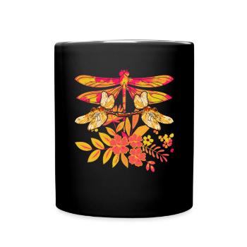 Insect Animal Gift Colorful Floral Dragonfly - Full Colour Mug - black - Front