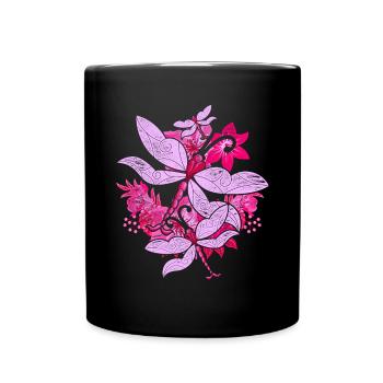 Bunte Blumen Insekt Geschenk Tierliebhaber Libelle - Tasse einfarbig - Schwarz - Vorne
