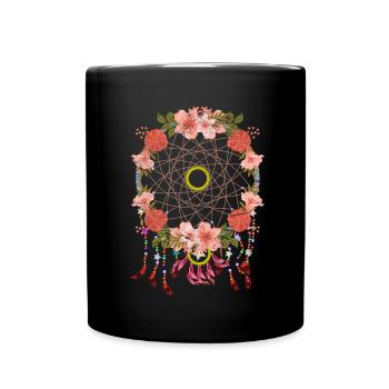 Boho Hippie Jewelry Gift Flower Dream Catcher - Full Colour Mug - black - Front