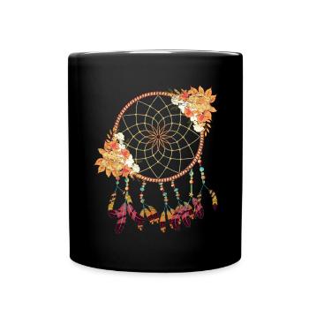 Plumes Bijoux Hippie Fleurs Cadeau Capteur de rêves - Mug uni - noir - Devant