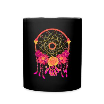 Hippie Flower Jewelry Gift Feather Dream Catcher - Full Colour Mug - black - Front