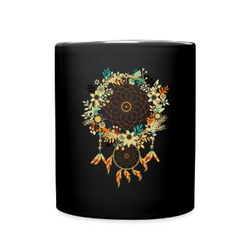 Feathers Hippie Flower Jewelry Gift Dream Catcher - Full Colour Mug - black - Front