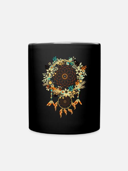 Federn Hippie Blumen Schmuck Geschenk Traumfänger - Tasse einfarbig - Schwarz