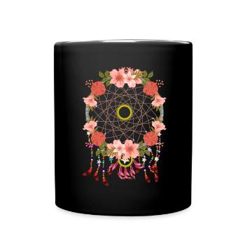 Boho Flower Bijoux Cadeau Ésotérique Dream Catcher - Mug uni - noir - Devant