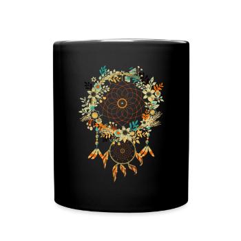 Vintage Flower Feather Jewelry Gift Dream Catcher - Full Colour Mug - black - Front