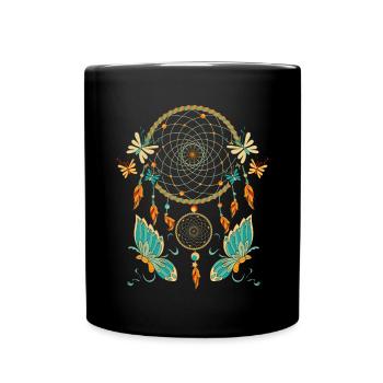 Butterfly Feathers Hippie Gift Dream Catcher - Full Colour Mug - black - Front