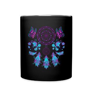 Butterfly Feather Jewelry Hippie Dream Catcher - Full Colour Mug - black - Front