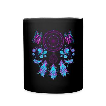 Feather Jewelry Boho Butterfly Dream Catcher - Full Colour Mug - black - Front