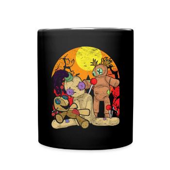 Wicca Witchcraft Gift Creepy Voodoo Doll - Full Colour Mug - black - Front
