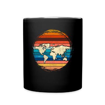 Landkarte Welt Reisen Geschenk Retro Weltkarte - Tasse einfarbig - Schwarz - Vorne