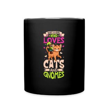 Just a girl who love cats and gnomes - Tasse einfarbig - Schwarz - Vorne