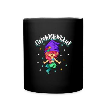 Gnom Meerjungfrau - Gartenzwerg - Tasse einfarbig - Schwarz - Vorne