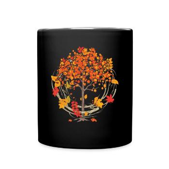 Farbenfrohes Wald Laub Laubblätter Geschenk Herbst - Tasse einfarbig - Schwarz - Vorne