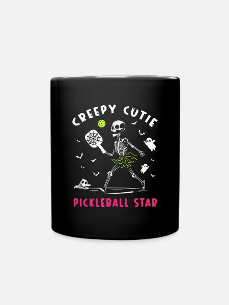 Creepy Cutie Pickleball Skeleton Halloween Women - Full Colour Mug - black