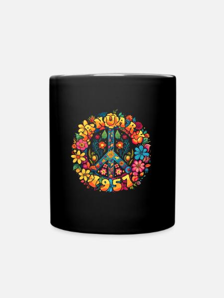 Flower Power Hippie Geburstag - Januar 1957 - Tasse einfarbig - Schwarz