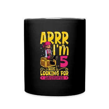 Ich bin 5 - Mädchen Pirat - Tasse einfarbig - Schwarz - Vorne
