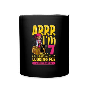 Ich bin 7 - Mädchen Pirat - Tasse einfarbig - Schwarz - Vorne