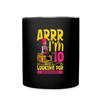 Ich bin 10 - Mädchen Pirat - Tasse einfarbig - Schwarz - Vorne