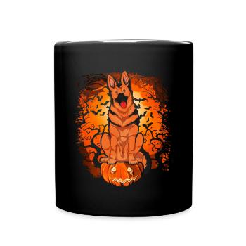 Fledermaus Hunde Halloween Deutscher Schäferhund - Tasse einfarbig - Schwarz - Vorne