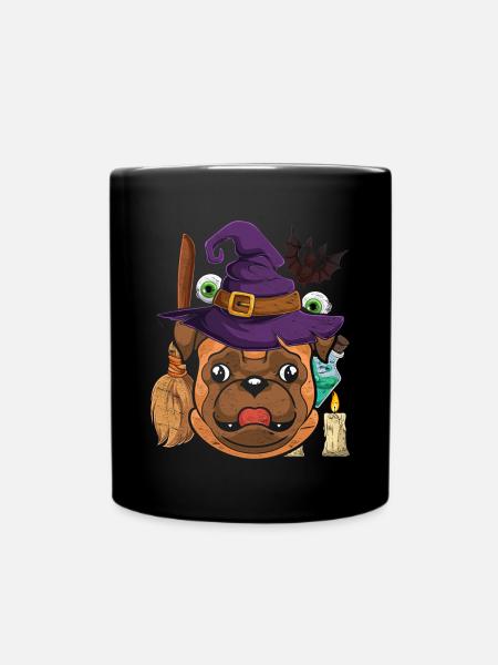 Fledermaus Hexenhut Hund Geschenk Halloween Mops - Tasse einfarbig - Schwarz