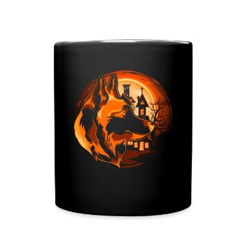Vollmond Hunde Geschenk Halloween Schäferhund - Tasse einfarbig - Schwarz - Vorne