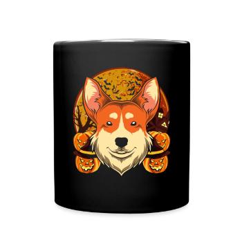 Full Moon Pumpkin Dogs Gift Halloween Corgi - Full Colour Mug - black - Front