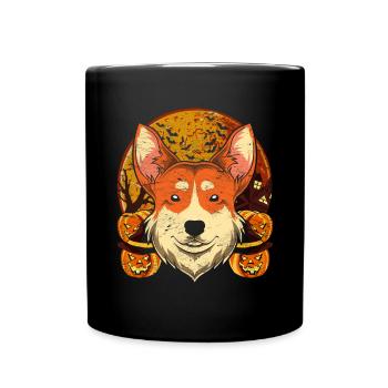 Pumpkin Full Moon Dogs Gift Halloween Corgi - Full Colour Mug - black - Front