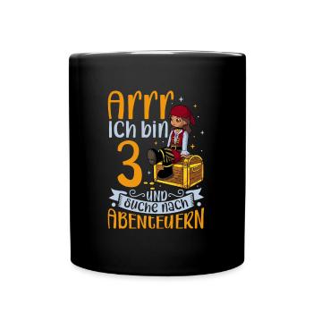 Ich bin 3 - Mädchen Pirat - Tasse einfarbig - Schwarz - Vorne