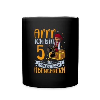 Ich bin 5 - Mädchen Pirat - Tasse einfarbig - Schwarz - Vorne