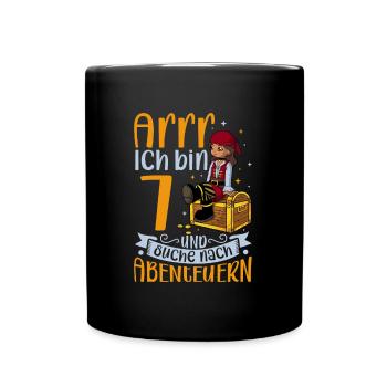 Ich bin 7 - Mädchen Pirat - Tasse einfarbig - Schwarz - Vorne