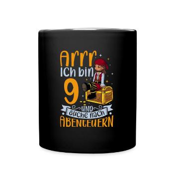 Ich bin 9 - Mädchen Pirat - Tasse einfarbig - Schwarz - Vorne